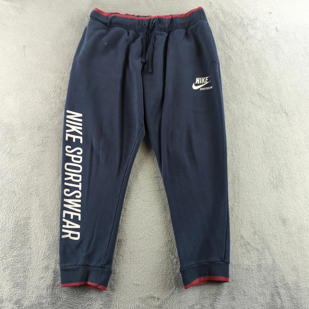 Nike Sportswear Jogger Pants Mens Large Blue Logo Sweatpants Cotton Blend Denim‎